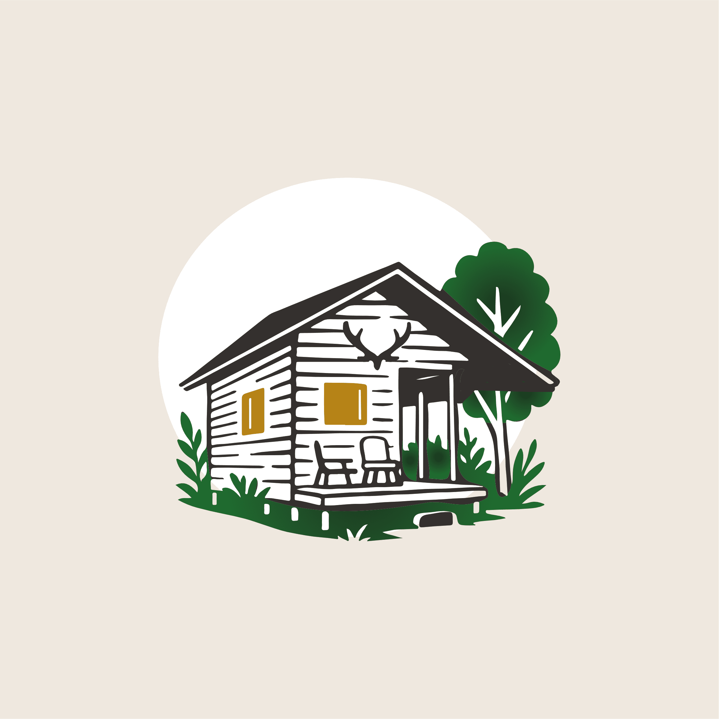 Illustration de la cabane Denis’Hut dans les bois au Domaine de Hurlevent